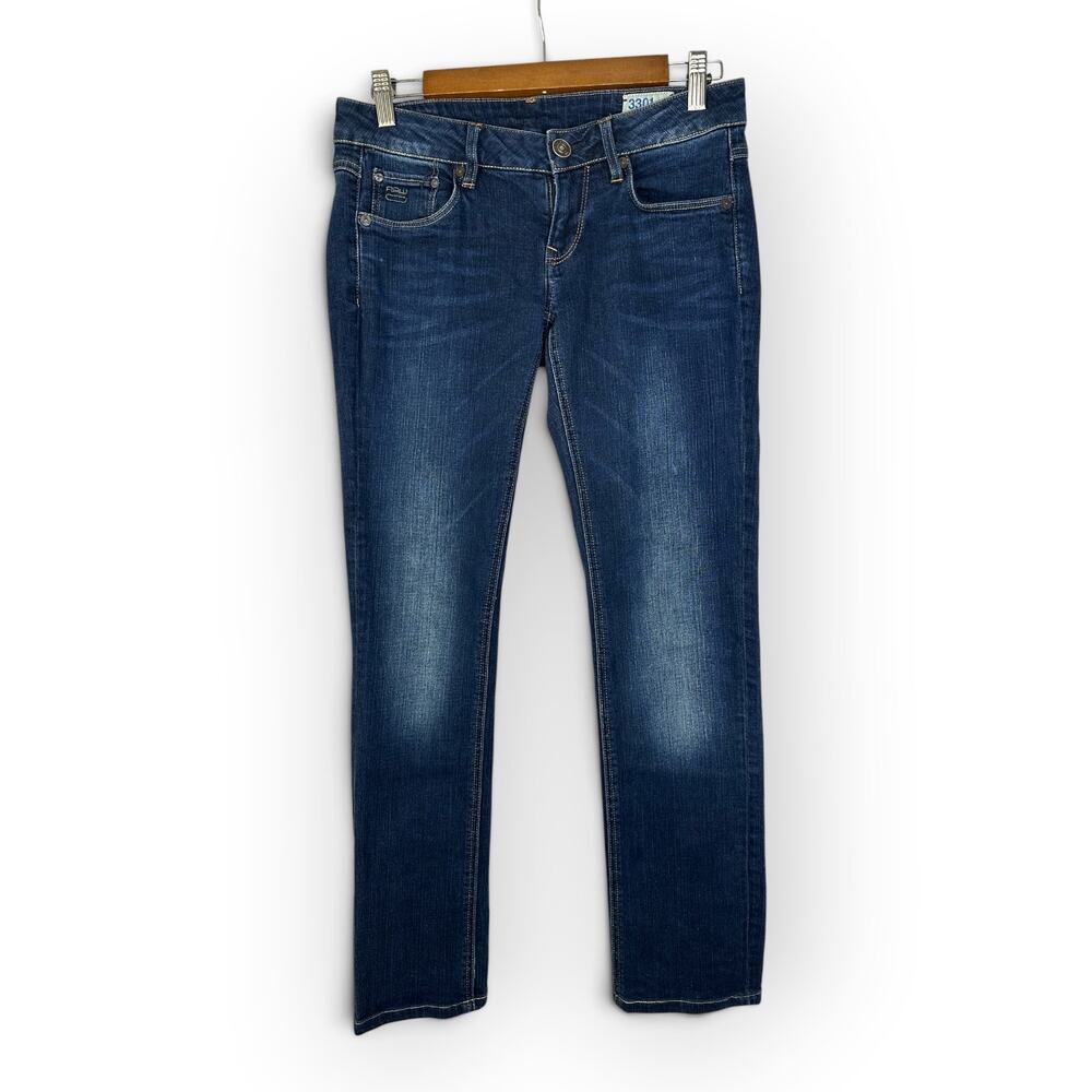 G Star Raw Women size 28 29 Dark Wash 3301 Low Rise Straight Leg Jeans